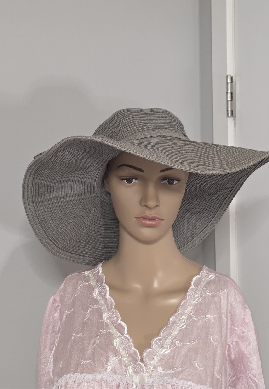 Wide Brim Sun Hat in Light Gray - Women's Summer Hat